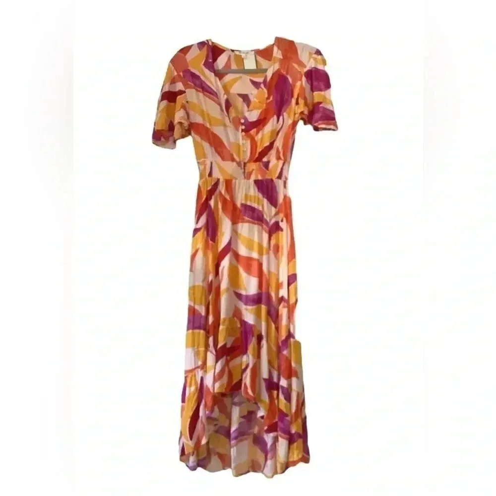 Abel the Label Anthropologie Swish Flutter sleeve Hi & Lo Maxi Dress Size Small
